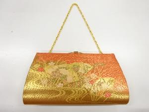 リサイクル　地紙に草花・流水模様織出し和装バッグ